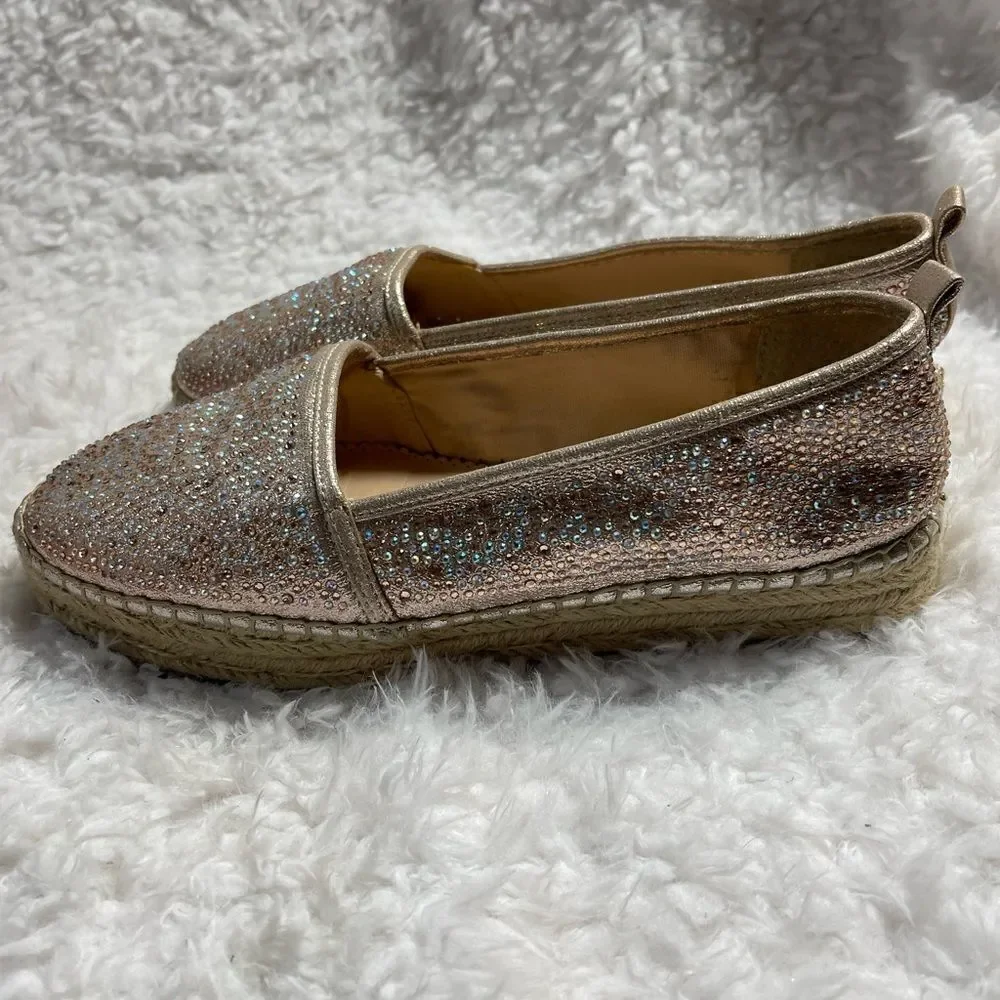 INC International concept gold glitter Espadrilles round toe slip on size 9.5